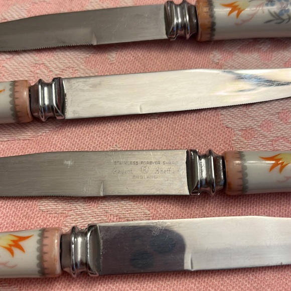 Rare Set Regent Sheffield Forever Sharp Steak Knives Porcelain Handles Set Of 6 - Picture 6 of 7
